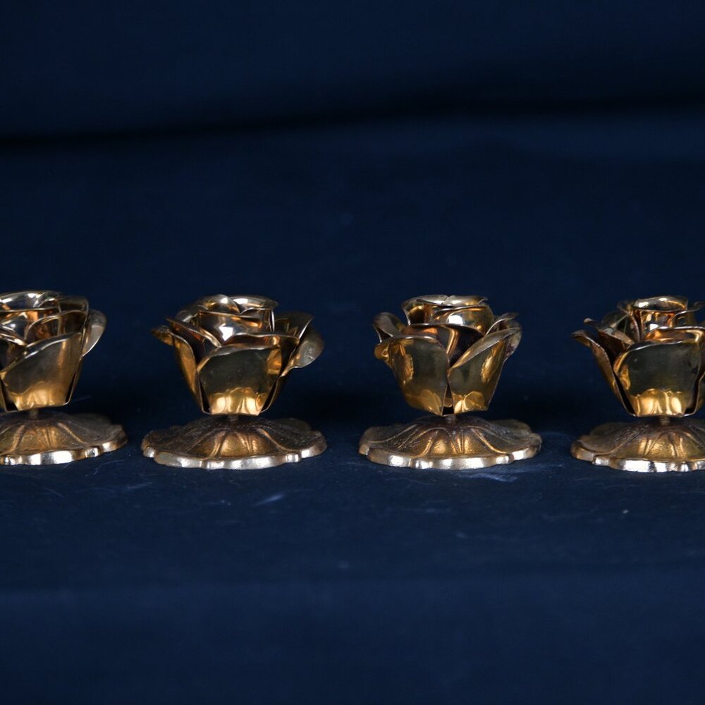 2 Pair  -14k Gold Plate Rose Shape Candlesticks